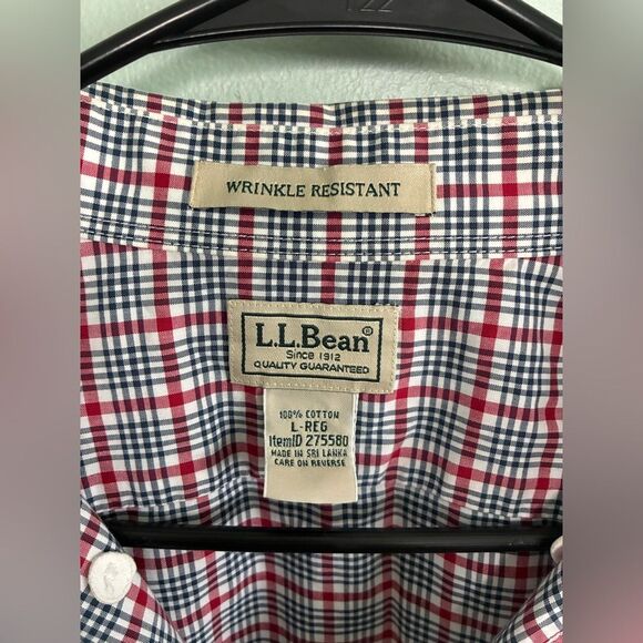 Bundle L.L. Bean Men's Gingham Short Sleeve Button Up Shirts - Blue Red White L - Picture 4 of 11